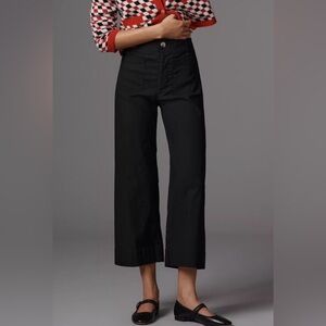 Anthropologie Maeve The Colette Black Wide Leg Cropped Pants 25P Linen Blend
